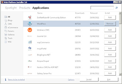 Choosing WordPress in the Web Platform Installer Choosing WordPress in the Web Platform Installer